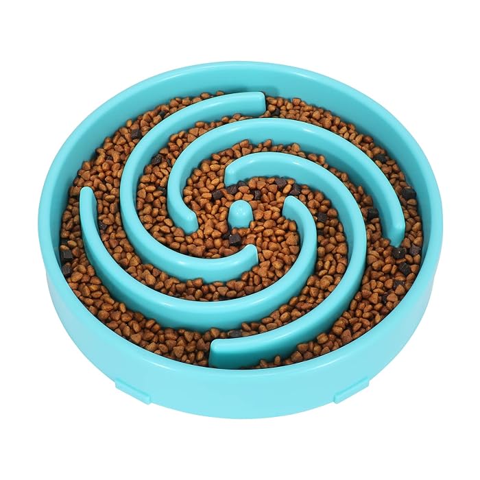 Gamelle lente anti-glouton bleue à spirale pour chien