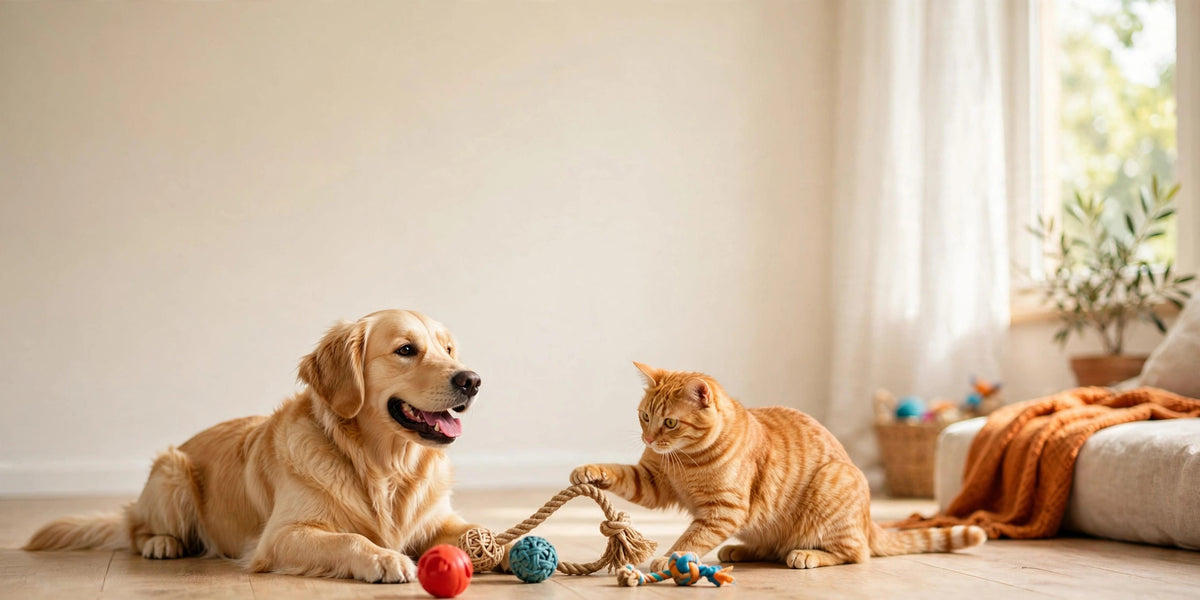Chien et chat jouant avec des jouets — Paw Tech